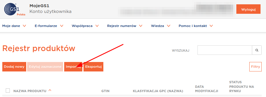 Wybierz importuj