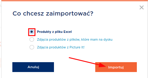 Zaznacz produkty z pliku Excel